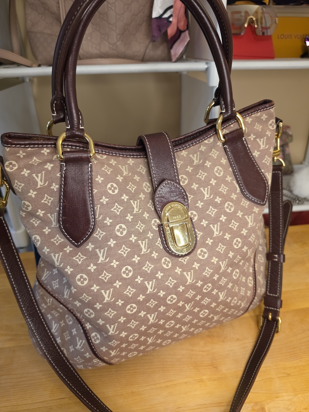 Louis Vuitton Burgandy Denim Monogram Idylle 3 Way Bag